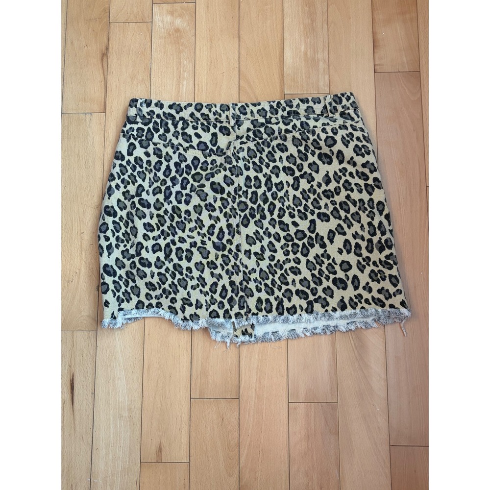 ee:some Leopard Print Mini Skirt Womens L Tan Front Zip Raw Hem Distressed - Picture 4 of 4